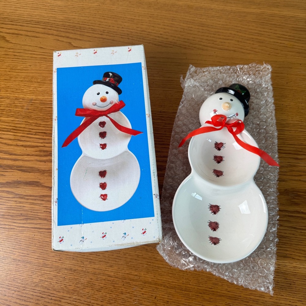Giftco Snowman Candy Dish Serving Bowl Christmas‎ Holiday Ceramic